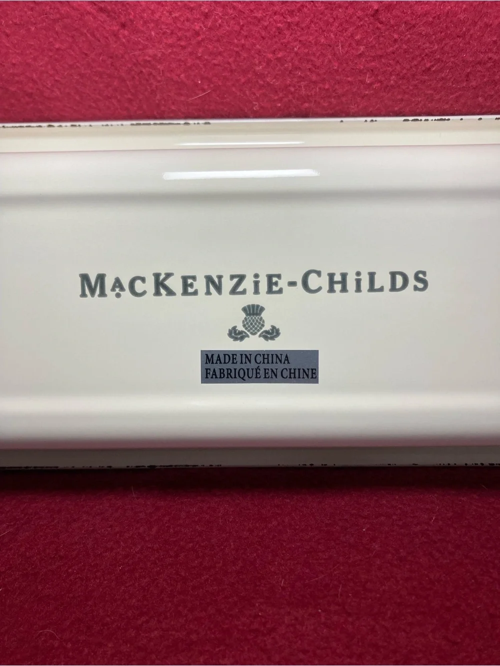 Mackenzie Childs White Flower Market Enamelware Baguette Dish 18” Bread Pan